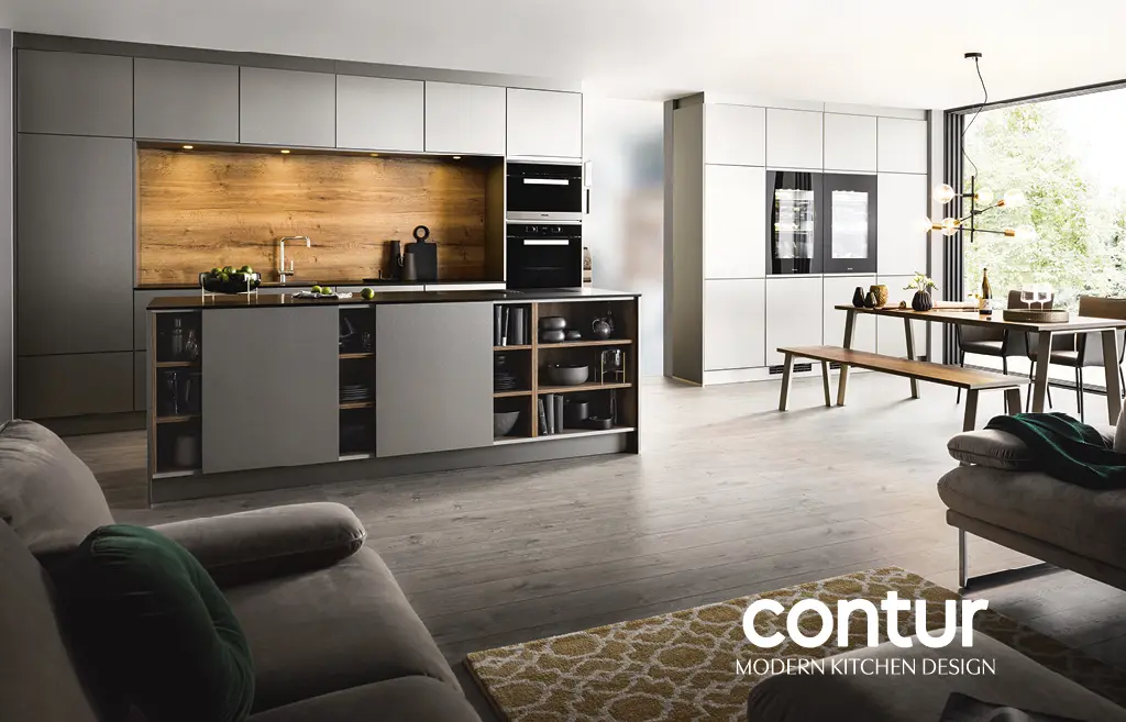 Küchenzeile mit grauen Küchenfronten